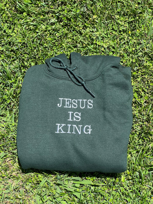 FOREST GREEN JESUS IS KING HOODIE