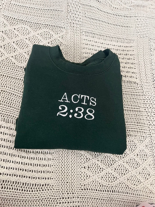 FOREST GREEN ACTS 2:38 CREWNECK
