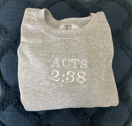 LIGHT GREY ACTS 2:38 CREWNECK